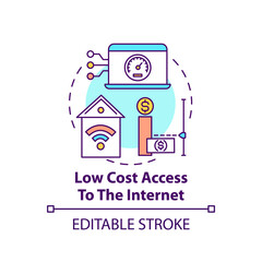 Low cost access to internet concept icon. Affordable technology. Cheap wifi connection. Digital inclusion idea thin line illustration. Vector isolated outline RGB color drawing. Editable stroke
