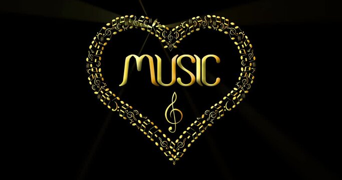 animated music logo with heart-shaped frame made of musical notes