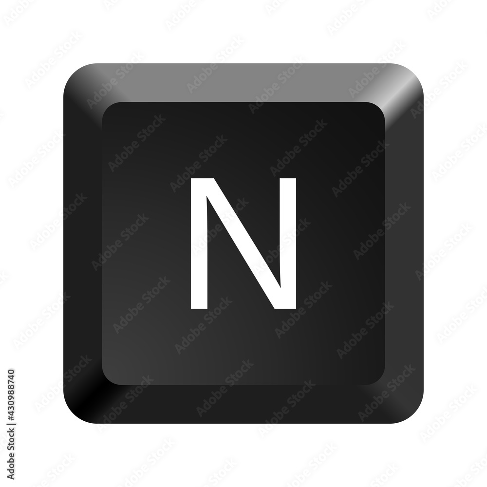 Fototapete black computer keyboard key letter n. button icon vector illustration.