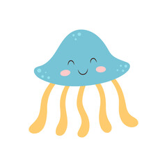 vector illustration with cute cartoon jellyfish on white