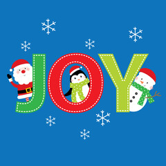 christmas card with santa claus, penguin and snowman on blue color background