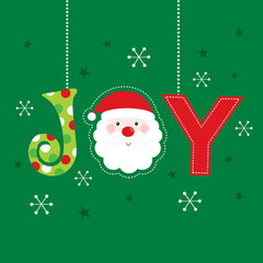 joy christmas greeting card on green color background