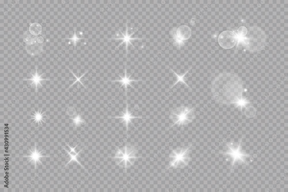 Poster Light effect. Bright Star. Light explodes on a transparent background. Bright sun.
