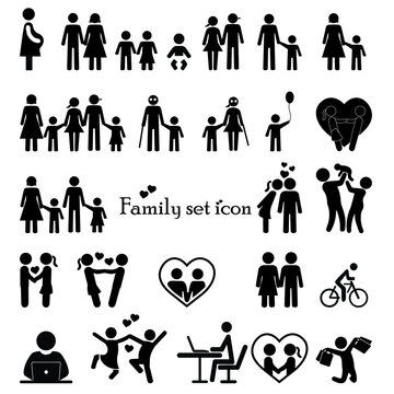 Set of vector icons, happy family, children and parents on a white background