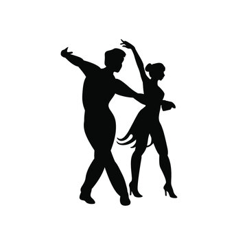 Silhouette of a dancing pair sporting latin classical dances. Vector icon