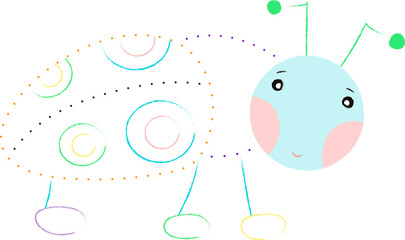 Coloring book with a picture of a cute cartoon bug in color for preschool children to connect dot to dot and color. Vector illustration