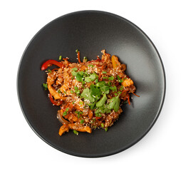 Bowl with asian wok noodles isolated on white