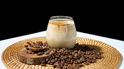 Glass of Milk with arabian coffee beans