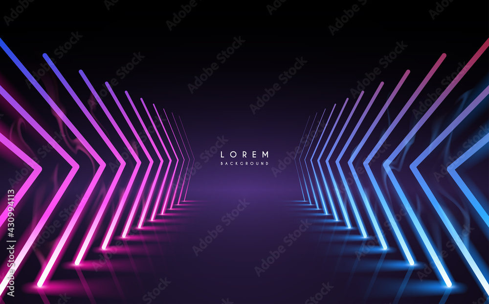 Wall mural abstract neon light arrows background