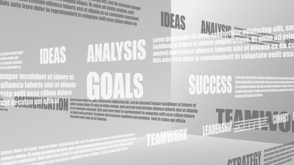 飛び交うビジネス用語-グレーの3D背景