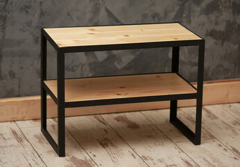 shoe shelf or shelf in the loft or industrial style, made of welded metal and pine wood