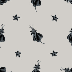 Seamless pattern with hand drawn stylized clerodendrum