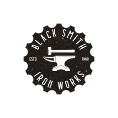 Blacksmith Iron Anvil Foundry vintage retro logo design