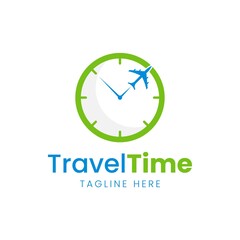 Travel Time logo designs concept vector, Plane and Clock logo symbol icon template