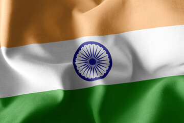 3D rendering illustration flag of India. Waving on the wind flag