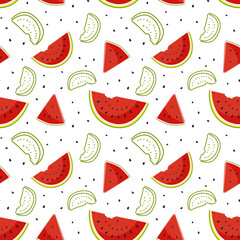 Seamless pattern with watermelon slices and seeds
