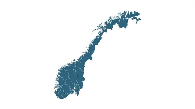 Animated map of Norway isolated on white background. Motion design