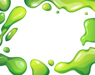 Green cartoon slime drops background. Blob splashes for banners. Kids sensory toy.