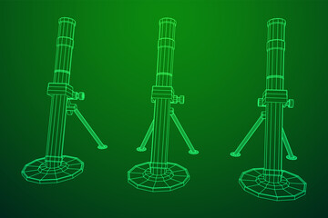 Firearm weapon army mortar and mine. Wireframe low poly mesh vector illustration