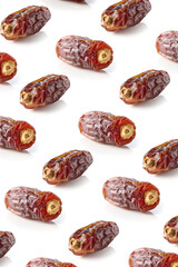 Dried date pattern isolated on white, from above