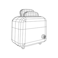 Toaster with two fried pieces of loaf prepared for a breakfast. Wireframe low poly mesh vector illustration.