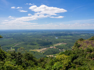 Fototapeta na wymiar Beautiful top of view of the green forest, and blue sky in Unseen Thailand of Phu Langka National Park, Nong Khai, Thailand.