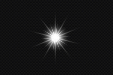 Glow light effect. Starburst with sparkles on transparent background. Vector illustration. Sun