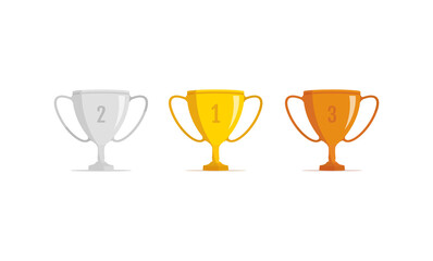 Set of Trophy cups illustration. Gold, silver, and bronze vector prizes.