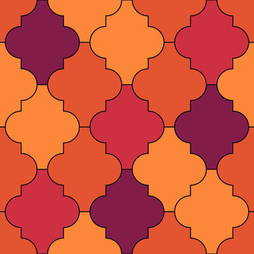 Seamless pattern. Ogee tiles ornament. Oriental traditional ornamentation. Repeated lantern shapes. Mosaic wallpaper. Tiles motif. Geometric digital paper, ethnic textile print, web design. Vector.