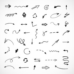 Vector set of hand-drawn arrows, elements for presentation