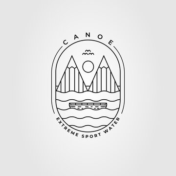 canoe kayak mountain logo. ocean lake boat logo vector illustration design