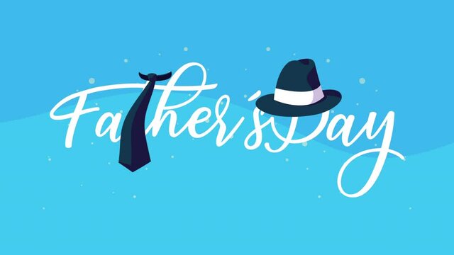 happy fathers day lettering with hat and necktie