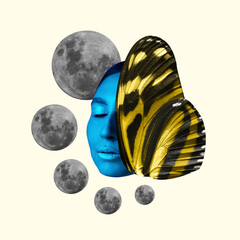 Modern design, contemporary art collage. Inspiration, idea, trendy urban magazine style. Female...