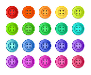 A set of twenty sewing buttons in different colors. Rainbow palette. Vector illustration	