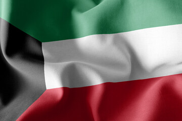 3D rendering illustration flag of Kuwait. Waving on the wind fla