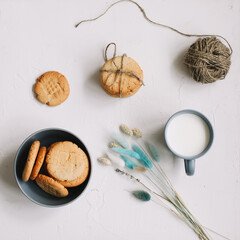 Handmade oatmeal cookies. Traditional freshly baked cookies. Junk-food, culinary, baking and eating concept. 