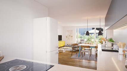 modern apartment interior with scandinavian furniture design