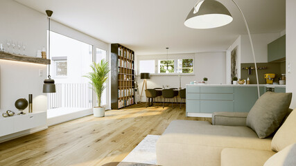 modern apartment interior with scandinavian furniture design