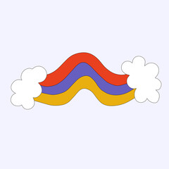 vector sticker rainbow with clouds. Funky and psychedelic style.Hippie element for patterns and design.Multi-colored isolated shapes and stripes.Rainbow template for tattoo. Childish hand drawn style