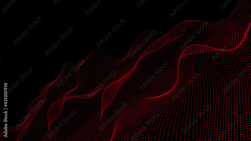 Poster abstract digital background. futuristic wave of dots and weave lines. digital technology. 3d renderi