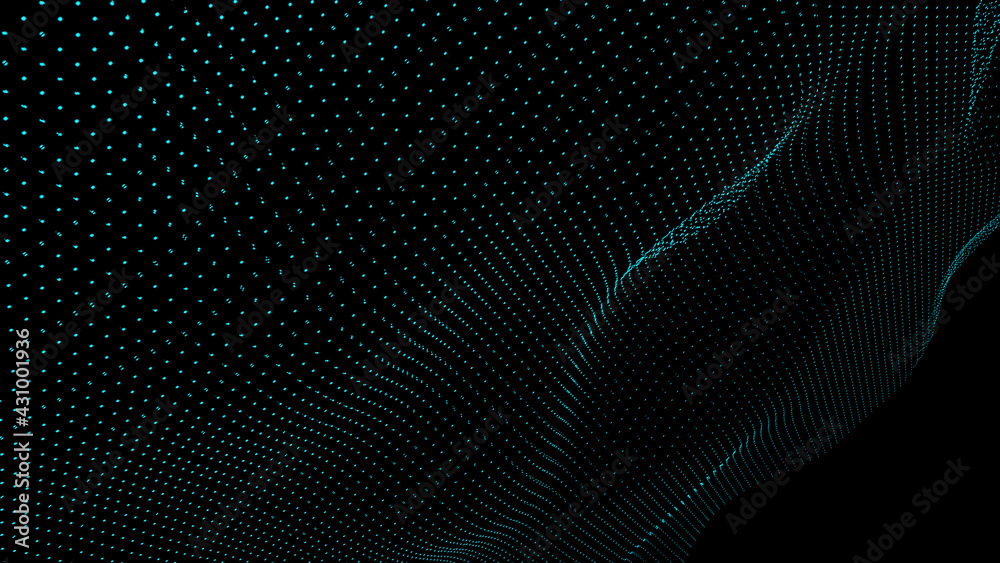 Poster abstract digital background. futuristic wave of dots and weave lines. digital technology. 3d renderi