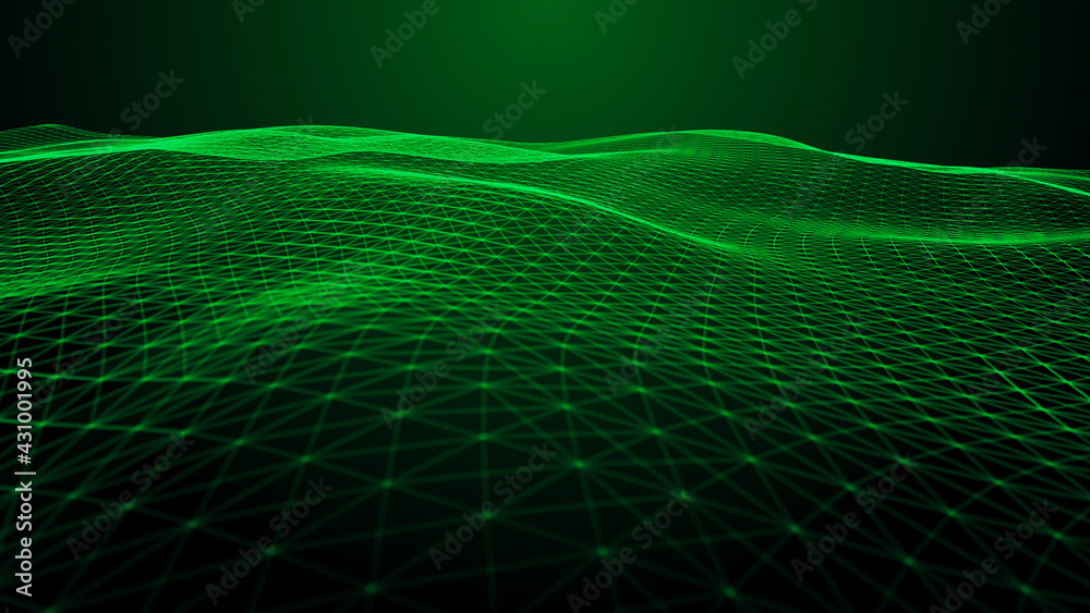 Poster big data visualization. abstract wave. digital background. 3d rendering.