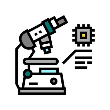 researching microscope semiconductor manufacturing color icon vector. researching microscope semiconductor manufacturing sign. isolated symbol illustration