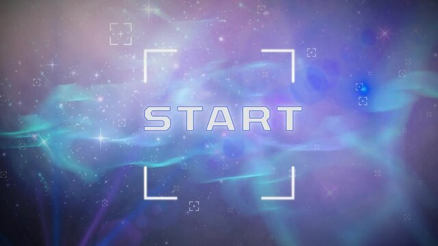 Animation of start text in white marker over pink to blue universe in background