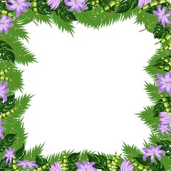 Fototapeta na wymiar Trendy tropical leaves and tropical flowers nature vector poster with bright and green light fashion colors