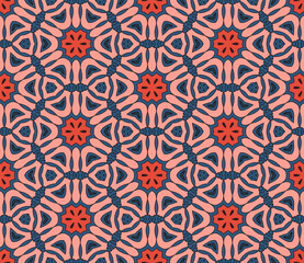 Abstract colorful doodle flower seamless pattern. Floral geometric background. Mosaic, tile of thin line ornament.