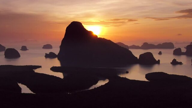 Scenic aerial view of Phang Nga at sunrise