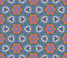 Abstract colorful doodle flower seamless pattern. Floral geometric background. Mosaic, tile of thin line ornament.