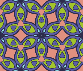 Abstract colorful doodle flower seamless pattern. Floral geometric background. Mosaic, tile of thin line ornament.