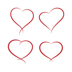Set of silhouettes of hearts. Vector illustration isolated on white. For various applications in cards, invitations and other festive and romantic designs.